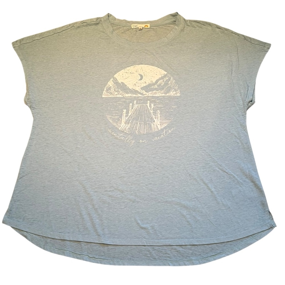 C&C California Light Blue Graphic Tee Mentally On Vacation Size 1X